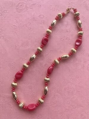 "Mignonette" Vintage Necklace -  Bright Pink